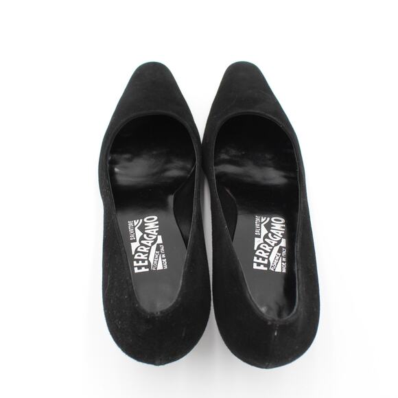 Ferragamo Pumps Womens Size 9 AA Narrow Black Suede Kitten Heel Y2K Vintage - Picture 5 of 12